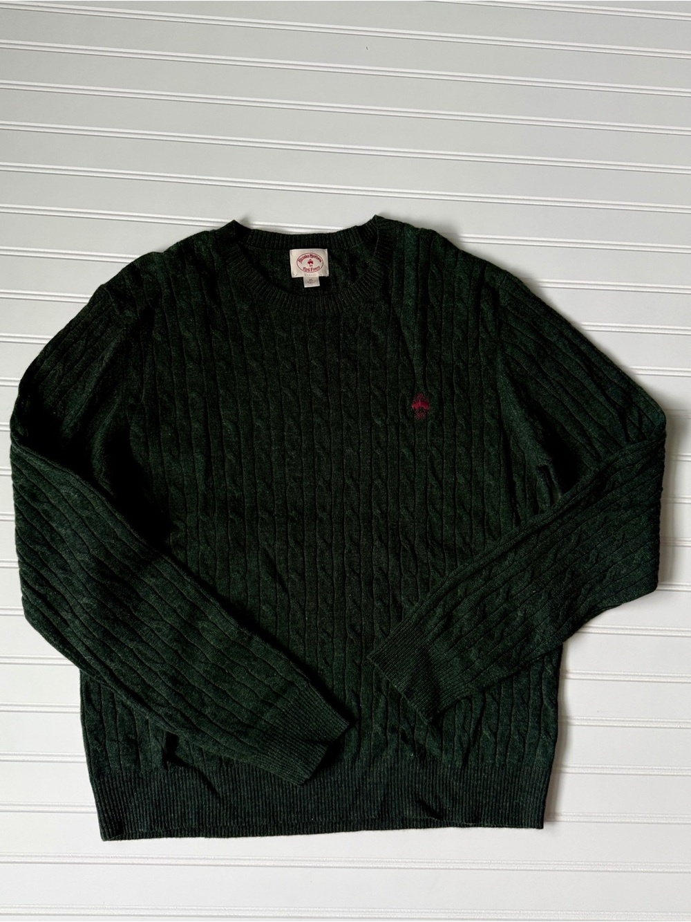 Brooks Brothers Dark Green Cable Knit Crewneck lightweight Sweater